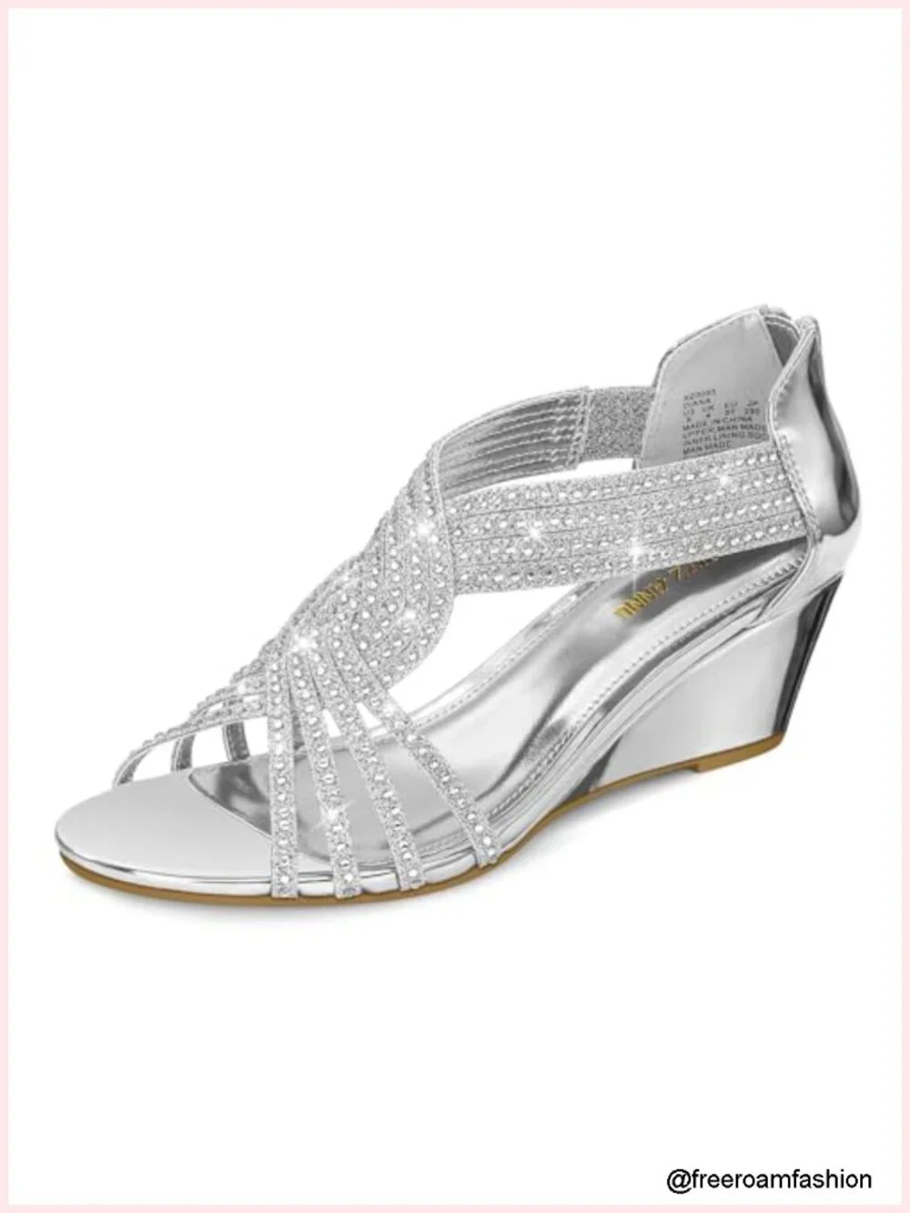 Sparkly Rhinestone Low Wedge Sandals Rhinestone Open Toe Dress Shoes